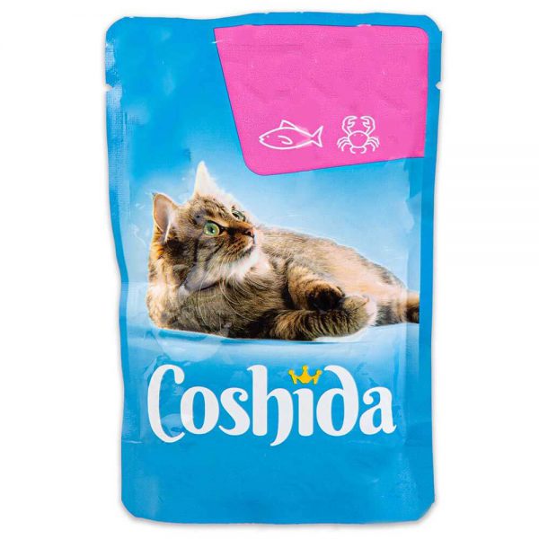 پوچ گربه کوشیدا طعم سالمون و خرچنگ وزن ۱۰۰ گرم ايران پت استور